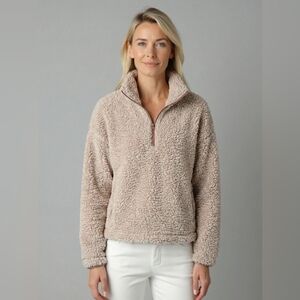 THREAD & SUPPLY  Wubby sherpa pullover 1/4 zipper fluffy smoke rose size large